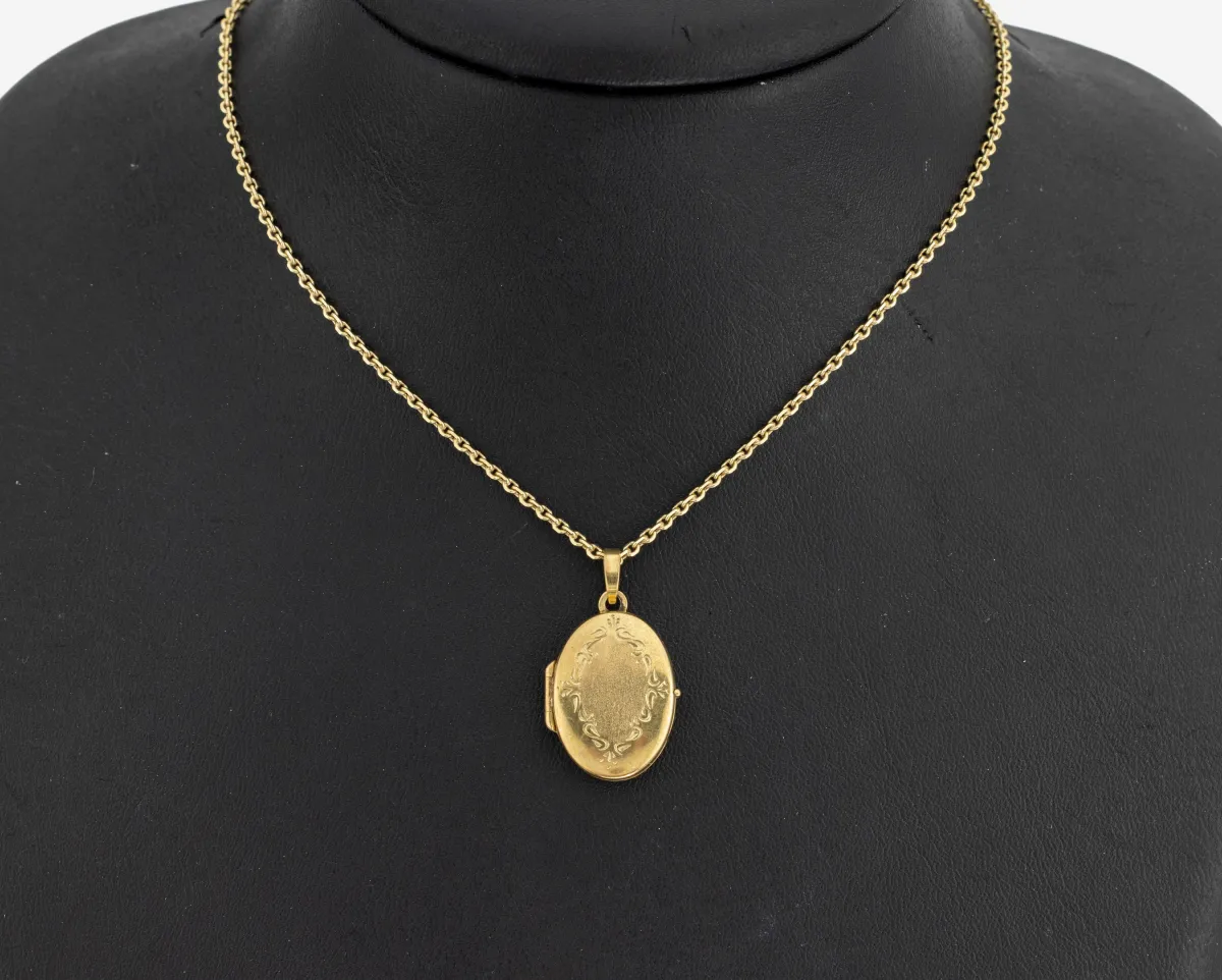 8 kt Gold Medaillon-Anhänger, GG 333/000, ovale Grundform, Deckel part. sat., und