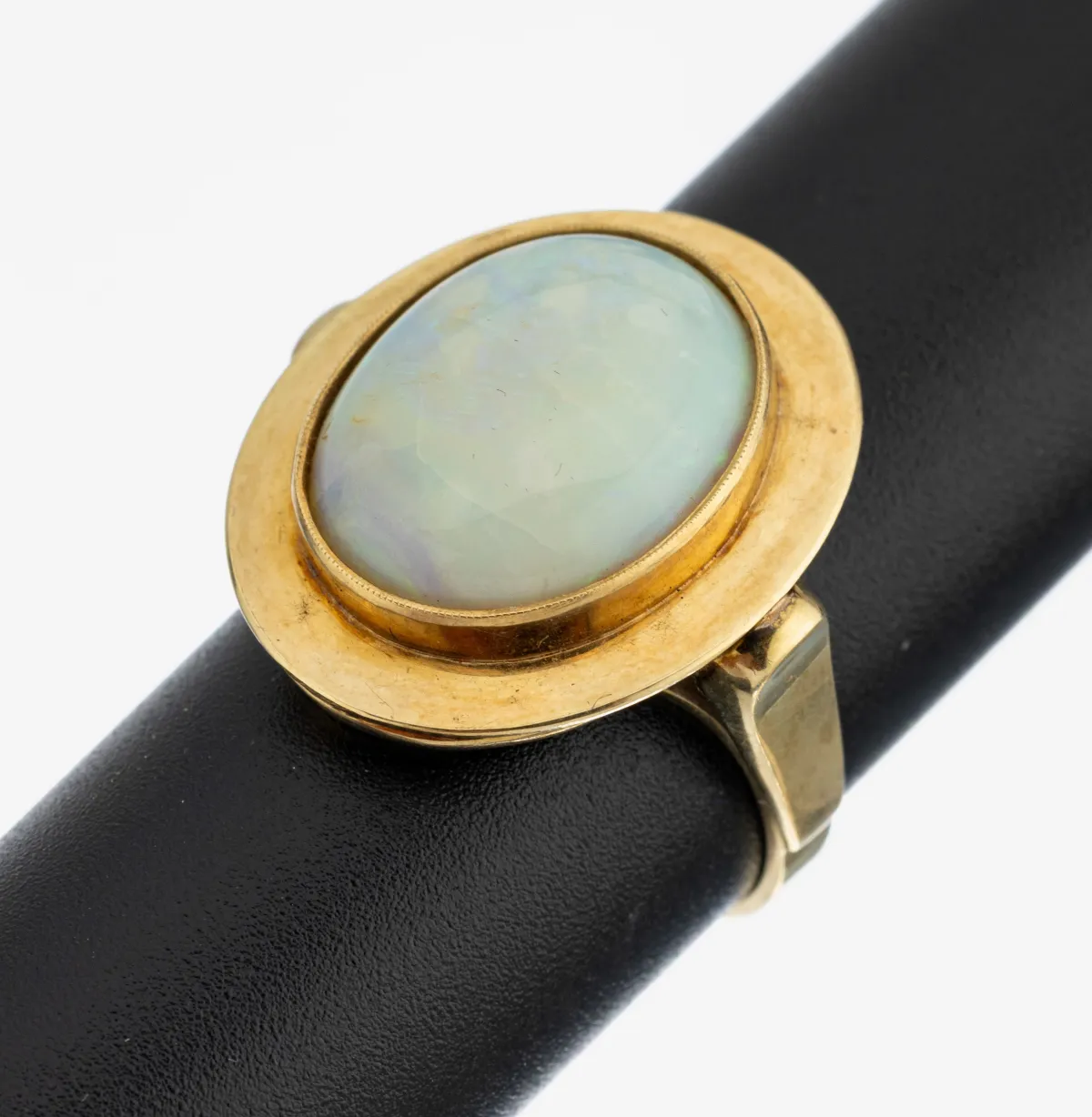 Bague opale en or 14 ct, or 585/000, design simple, cabochon opale ovale