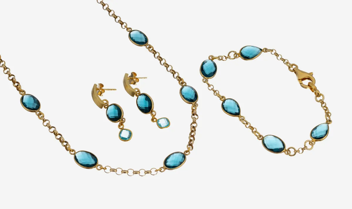Blautopas-Schmuckset, 925er Silber verg., best. aus: 1 Collier, L. ca. 54 cm,