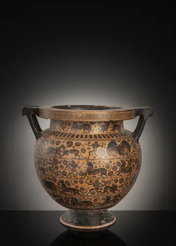 Black-figure column krater vase in Corinthian style