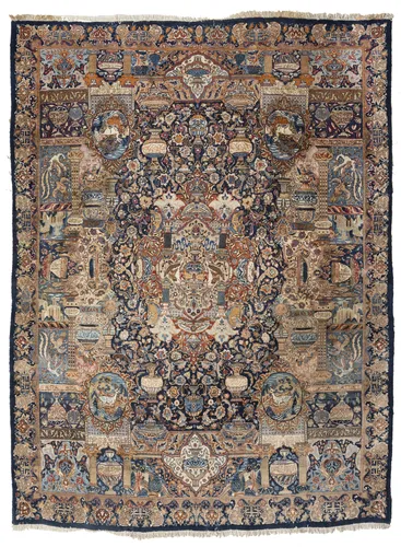 Large Kashmar carpet, Zirhaki design with archaeological finds and vase motifs
