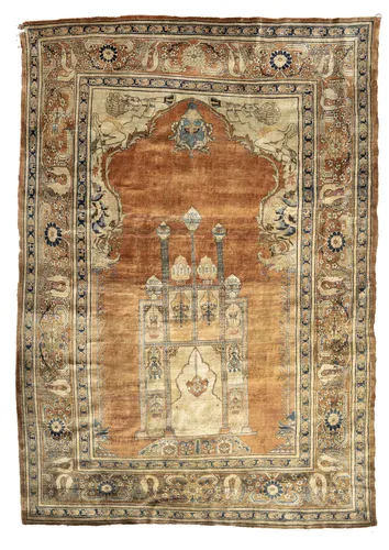 Silk Tabriz prayer rug