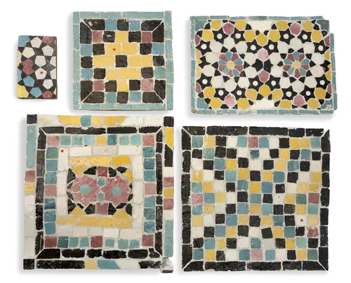 Group of five mosaic tiles