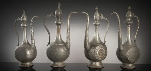 Four pitchers made of tinned copper 'aftaba'