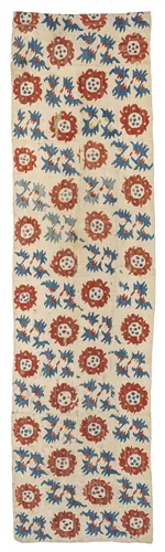 Fine embroidery with floral and scroll decoration in silk on cotton