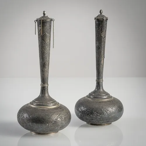 Pair of covered silver vases