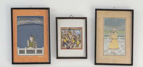 Groupe de six miniatures sur papier : scènes avec dames, scènes de souverains et de cavaliers