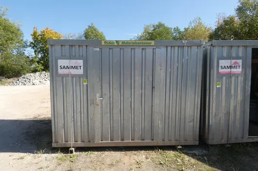 Construction material container, galvanized steel, with contents