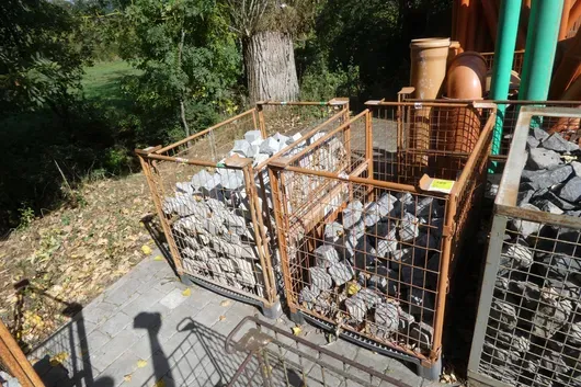 3 mesh pallets with granite paving stones, grey
