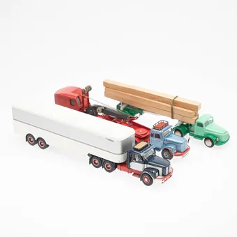 TEKNO, three trucks: timber transporter, truck with one trailer and truck with low-loader trailer (3).