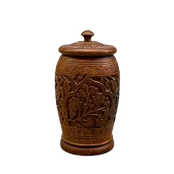 Boîte à couvercle en bois - décor floral en relief.
