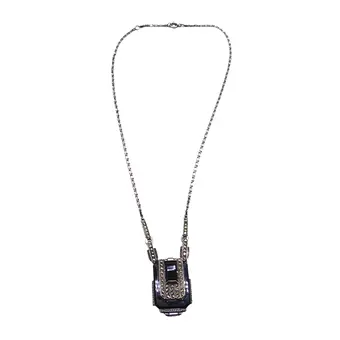 Art-deco ketting van 925 zilver met onyx en markasiet.