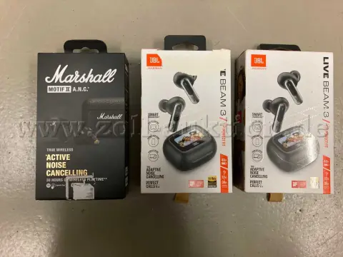 3 pary słuchawek Bluetooth dokanałowych Marshall (1 para) i JBL (2 pary)