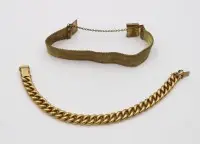 2x goldfarbene Armbänder, wohl Doublé, L-19,5cm
