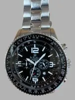 Chronographe St. Leonhard style montre d'aviateur, boîtier et fermoir en acier inoxydable. Mouvement Miyota OS20 de Citizen, très bon état, mouvement non testé, D-4,8 cm, bracelet B-2,2 cm