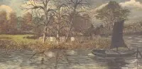 M.Schnaars, Noord-Duits landschap met platbodem, olie/hardboard, ingelijst, lijstmaat 48 x 87 cm