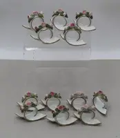 12x rondelles de serviette "Gerold", fleurs appliquées, 7x4,5 cm