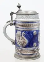 Chope à bière, Beyer, glaçure au sel et couvercle en étain, env. H 19,5 cm