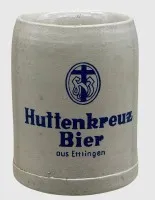 Historic beer mug 0.5 L, Huttenkreuz brewery (historically linked to the Erbprinz inn/hotel in Ettlingen), good condition, H 12.5 cm