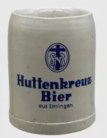 Chope à bière historique 0,5 L, brasserie Huttenkreuz (historiquement liée à l’auberge/hôtel Erbprinz à Ettlingen), bon état, H 12,5 cm