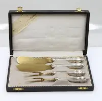 4-delige serveerbestekset, 800 zilveren heften, in doos, ca. L 16,2 cm