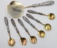 Antiek ijsbestekset, jugendstil, 800 zilveren heften, goede staat, ca. L 25,5 cm en 14,5 cm
