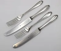4dílná sada příborů, stříbro 800, 2 vidličky a 2 nože, vidličky, cca 130 g, nože d. 25,7 cm