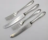 4-delige bestekset, 800 zilver, 2 vorken en 2 messen, vorken, ca. 130 g, messen L 25,7 cm
