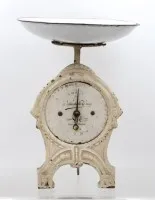 Ancienne balance à ressort, balance commerciale marque de fabrique, vers 1900/1920, plateau non d'époque, env. H 34 cm, traces d'âge et d'usure