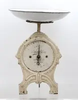 Ancienne balance à ressort, balance commerciale marque de fabrique, vers 1900/1920, plateau non d'époque, env. H 34 cm, traces d'âge et d'usure