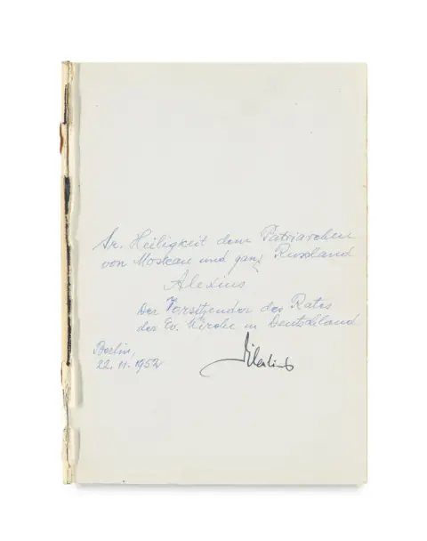 Otto Dibelius – Dédicace avec signature autographe de l'évêque protestant de Berlin (1880-1967) au chef de l'Église orthodoxe russe