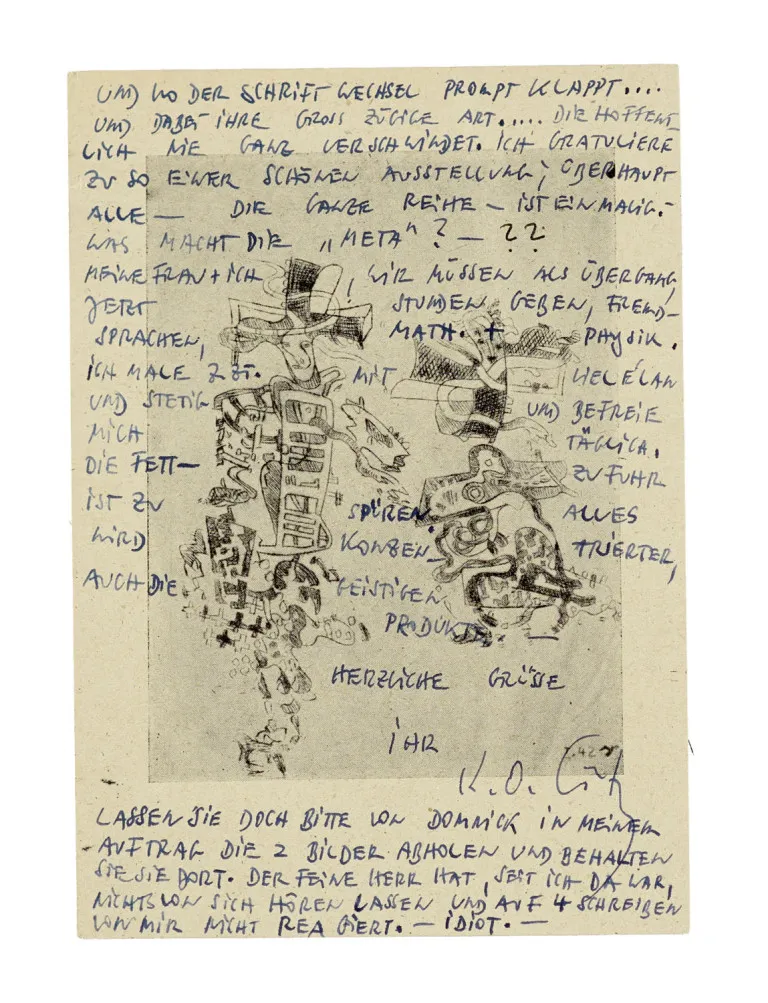 Karl Otto Götz – Sammlung einer Postkarte und eines Briefs von Karl Otto Götz an den Galeristen Herbert Herrmann