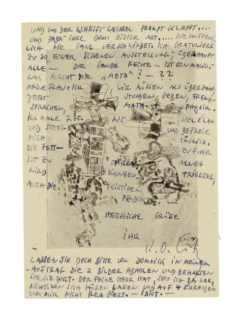 Karl Otto Götz – Collection d'une carte postale et d'une lettre de Karl Otto Götz au galeriste Herbert Herrmann