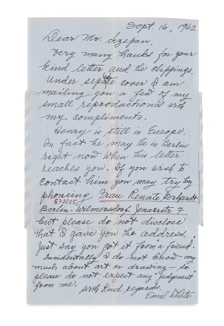 Emil White – Brief von Emil White and Wilfried Sezepan über den Aufenthalt von Henry Miller in Berlin