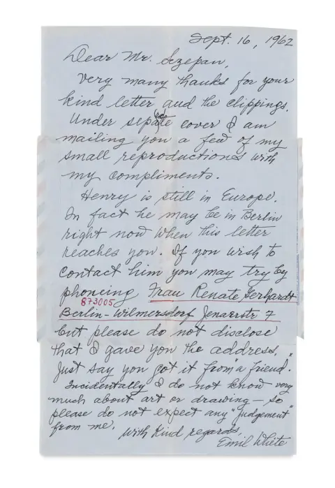 Emil White – Lettre d'Emil White et Wilfried Sezepan sur le séjour de Henry Miller à Berlin