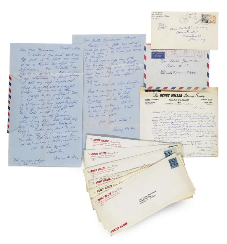 Henry Miller – Sammlung von 3 eigenhändigen Briefen mit Unterschrift an die Photographin Renate Zimmermann (*1934) in Berlin und München