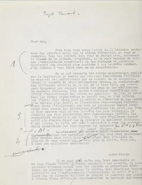 André Breton – Intéressante collection de 10 documents autour des droits d'auteur d'André Breton