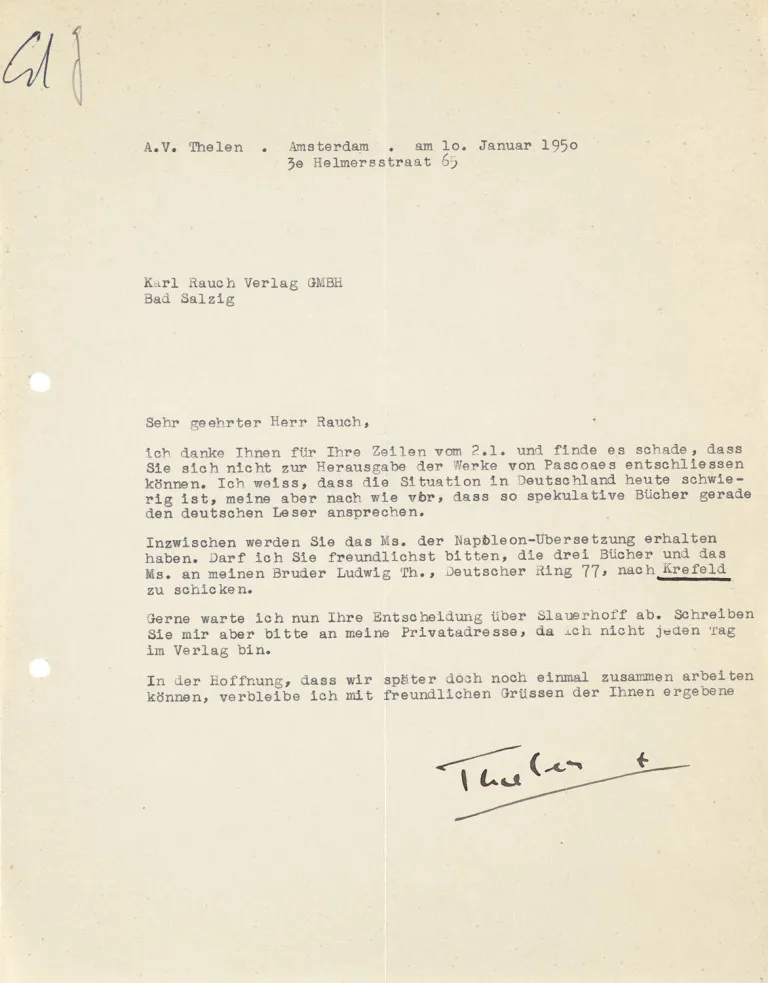 Albert Vigoleis Thelen – Verzameling van 3 getypte brieven met handtekening van de schrijver (1903-1989) aan…