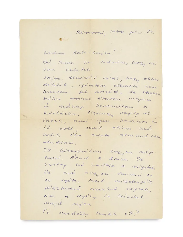 Péter Nádas – Eigenhandige brief met handtekening aan Kati