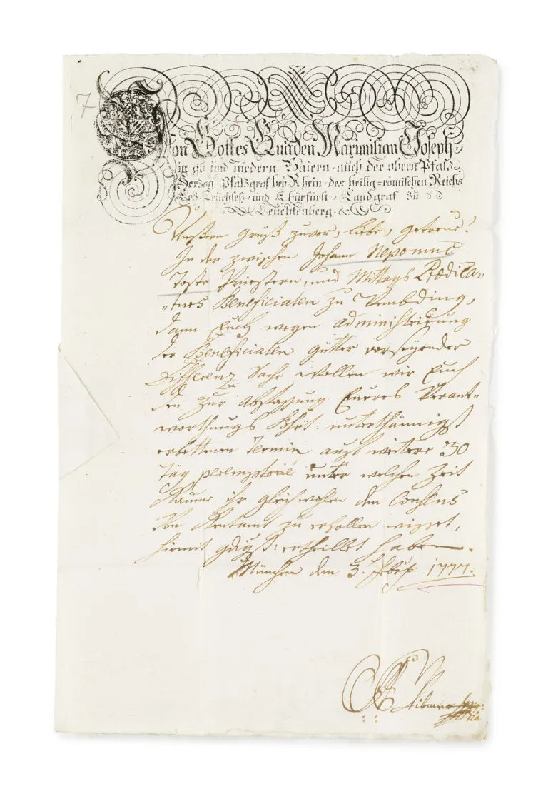Lettre au nom du prince-électeur Maximilien III