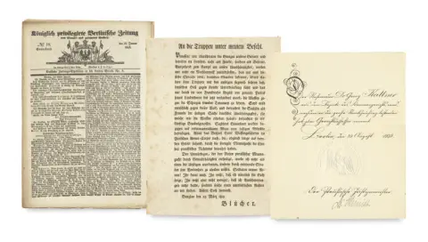 Collection de lettres, certificats, annonces de cour, tracts et autres, 18e/19e s.