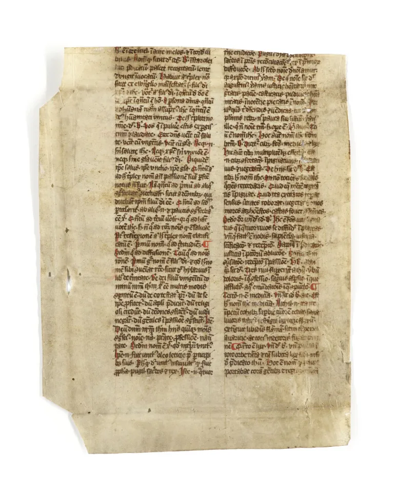 Bifolium-fragment over de transfiguratiedoctrine uit een liturgisch-theologisch samengesteld codex van een laatmiddeleeuws manuscript