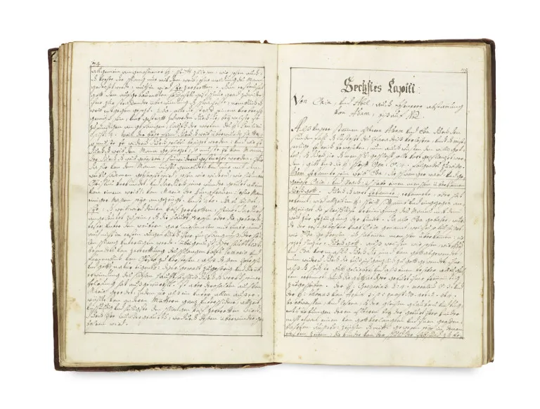 Manuscript with summaries of biblical narratives and the resulting "moral and doctrinal reminders" from the creation of…