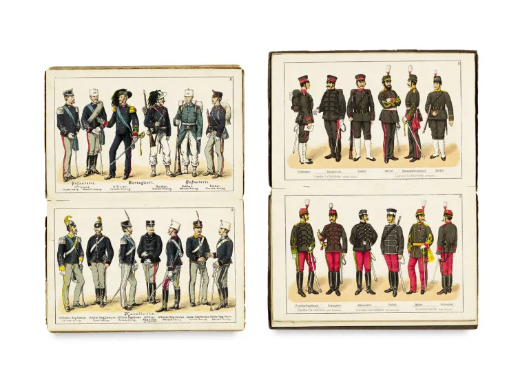 Sammlung von 6 Leporelli mit farbigen Abbildungen militärischer Uniformen