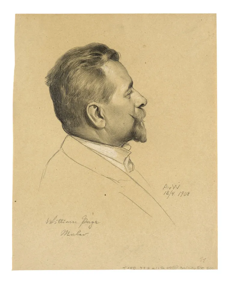 Anton von Werner – Zeichnung mit Portrait des Künstlers William Pape (1859-1920)