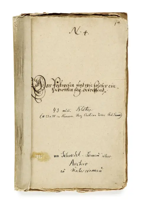 Theodor Wilhelm Uswald u.a – Das Postwesen und wie solches einzurichten sey, betreffend (hs. Titel)