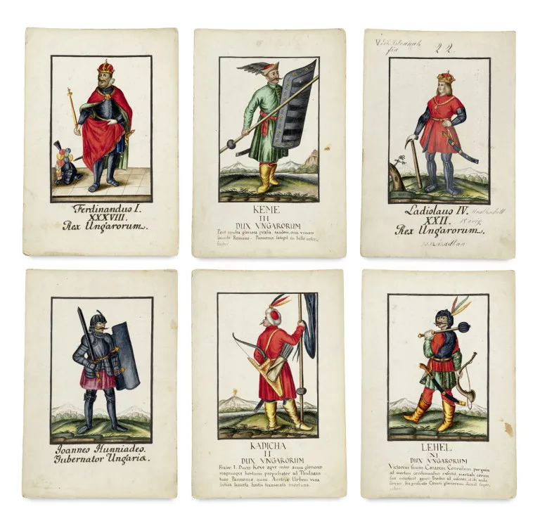 Collection de 51 aquarelles avec portraits de souverains hongrois