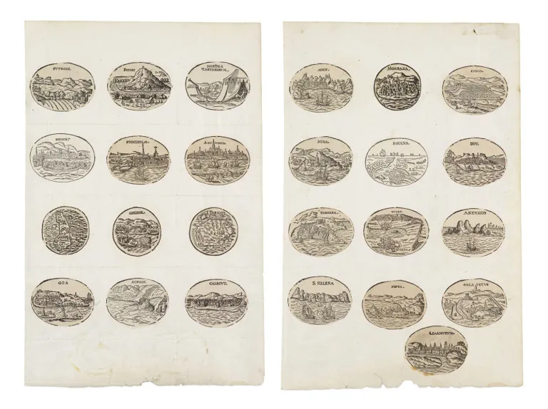 Sammlung von 25 topographische Holzschnitt-Vignetten als ovale Medaillons