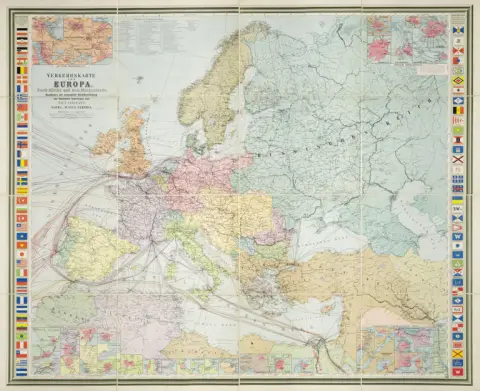 Paul Langhans – Carte routière de l'Europe, de l'Afrique du Nord et de l'Orient