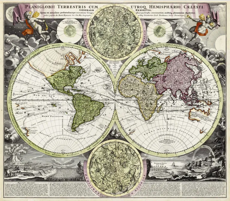 Johann Baptist Homann – Planiglobii Terrestris cum ultroq Hemisphaerio Caelesti generalis exhibitio